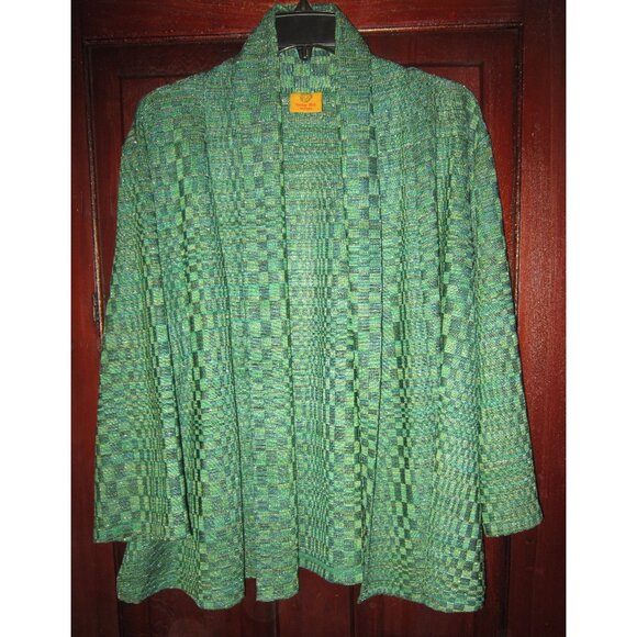 Ruby Rd. Woman Plus 2X Cardigan Topper Jacket Open Textured Shawl Teal Metallic - Picture 1 of 3